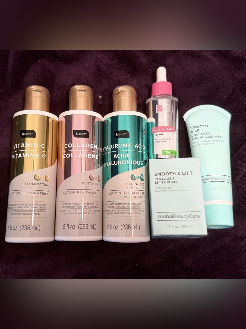GlobalBeautyCare Smooth & Lift Collagen Skin Cream + Serum Bundle - Mint & Pink